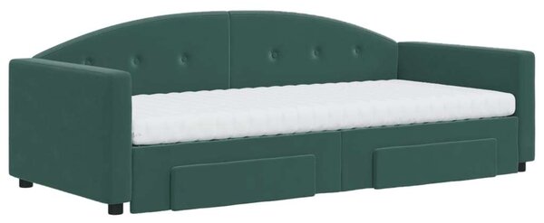 VidaXL sötétzöld kihúzható bársony heverő fiókkal 90 x 200 cm