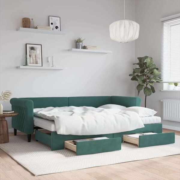 VidaXL sötétzöld kihúzható bársony heverő fiókkal 80 x 200 cm