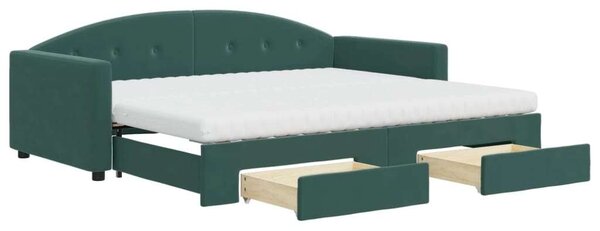 VidaXL sötétzöld kihúzható bársony heverő fiókkal 90 x 200 cm