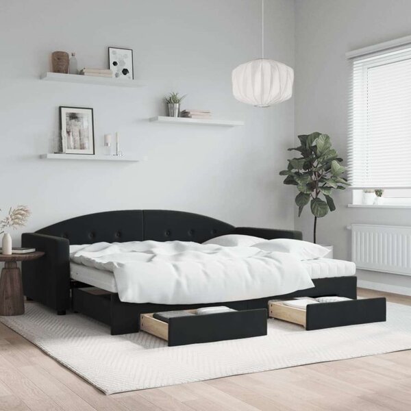 VidaXL fekete kihúzható bársony heverő fiókkal 90 x 200 cm