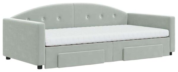 VidaXL világosszürke kihúzható bársony heverő fiókkal 100 x 200 cm