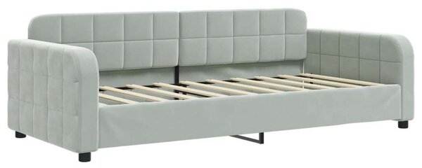 VidaXL világosszürke kihúzható bársony heverő matraccal 90 x 190 cm