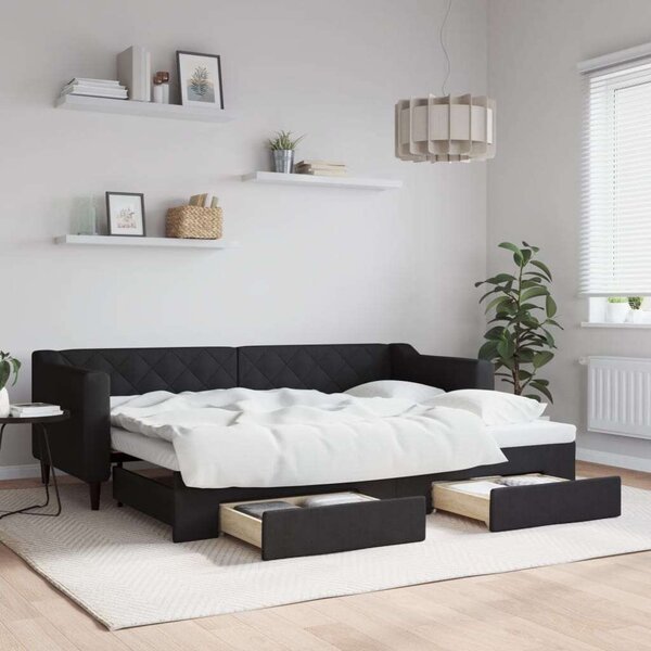 VidaXL fekete kihúzható szövet heverő fiókokkal 80 x 200 cm
