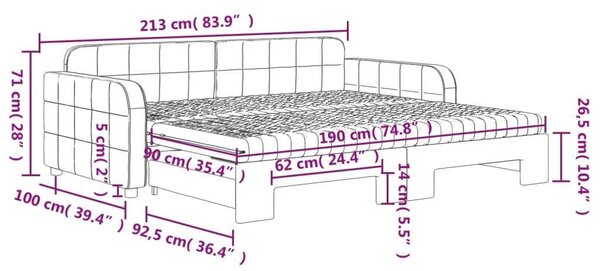VidaXL világosszürke kihúzható bársony heverő matraccal 90 x 190 cm