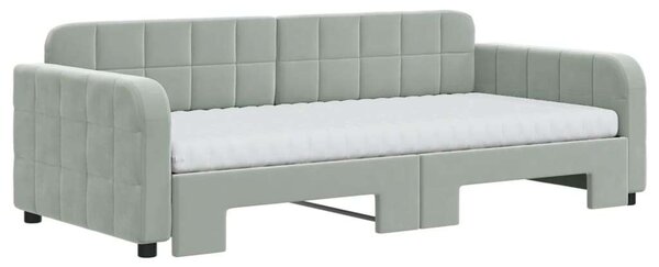 VidaXL világosszürke kihúzható bársony heverő matraccal 90 x 190 cm