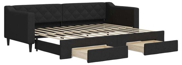 VidaXL fekete kihúzható szövet heverő fiókokkal 80 x 200 cm