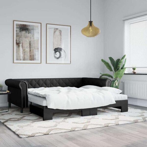 VidaXL fekete kihúzható műbőr heverő 90 x 200 cm