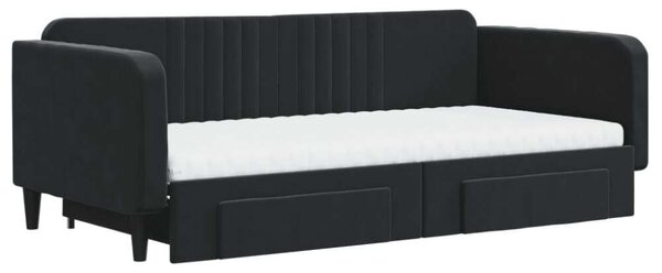 VidaXL fekete kihúzható bársony heverő fiókkal 100 x 200 cm