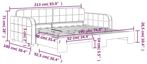 VidaXL világosszürke kihúzható bársonyheverő 90 x 190 cm