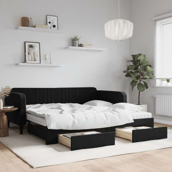 VidaXL fekete kihúzható bársony heverő fiókkal 100 x 200 cm