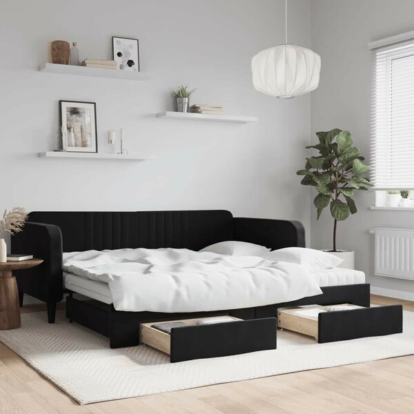 VidaXL fekete kihúzható bársony heverő fiókkal 100 x 200 cm