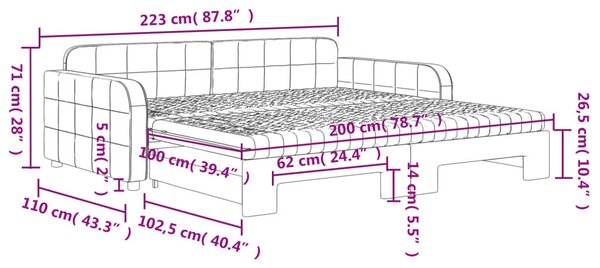 VidaXL rózsaszín kihúzható bársony heverő matraccal 100 x 200 cm