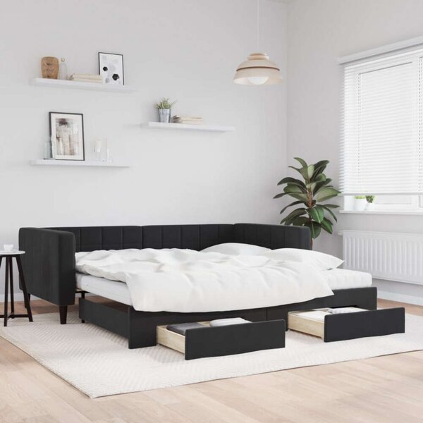 VidaXL fekete kihúzható bársony heverő fiókkal 100 x 200 cm