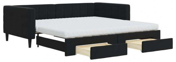 VidaXL fekete kihúzható bársony heverő fiókkal 100 x 200 cm