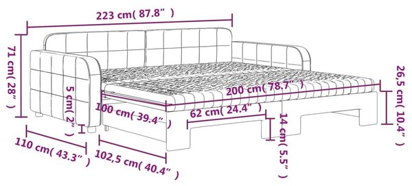 VidaXL rózsaszín kihúzható bársony heverő matraccal 100 x 200 cm