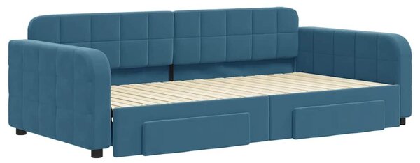 VidaXL kék kihúzható bársony heverő fiókkal 100 x 200 cm