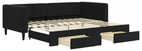 VidaXL fekete kihúzható bársony heverő fiókkal 90 x 200 cm