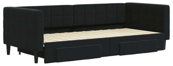 VidaXL fekete kihúzható bársony heverő fiókkal 90 x 200 cm