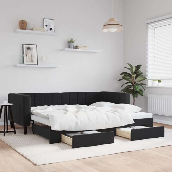 VidaXL fekete kihúzható bársony heverő fiókkal 90 x 200 cm