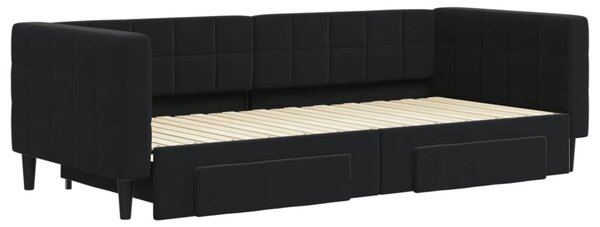 VidaXL fekete kihúzható bársony heverő fiókkal 90 x 200 cm