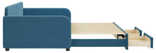 VidaXL kék kihúzható bársony heverő fiókkal 100 x 200 cm