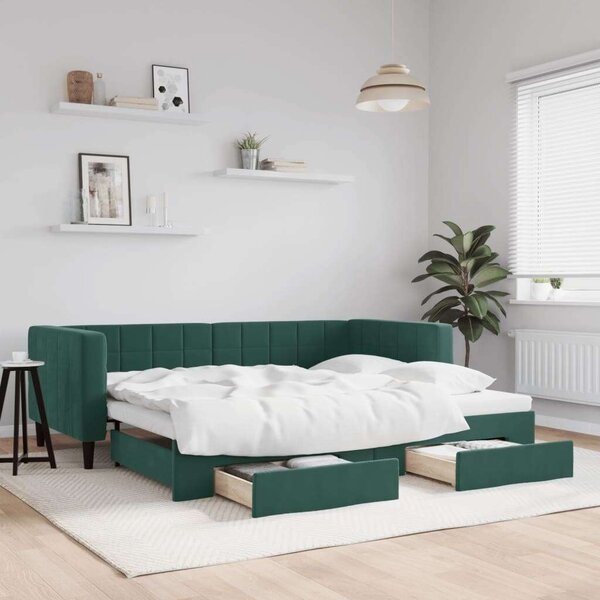 VidaXL sötétzöld kihúzható bársony heverő fiókkal 80 x 200 cm