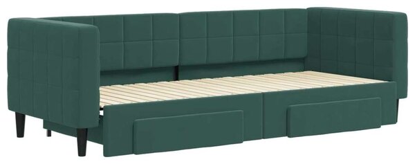 VidaXL sötétzöld kihúzható bársony heverő fiókkal 80 x 200 cm