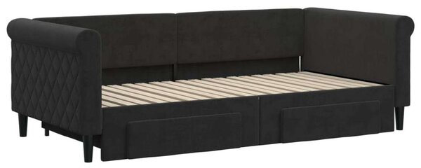 VidaXL fekete kihúzható bársony heverő fiókkal 90 x 190 cm