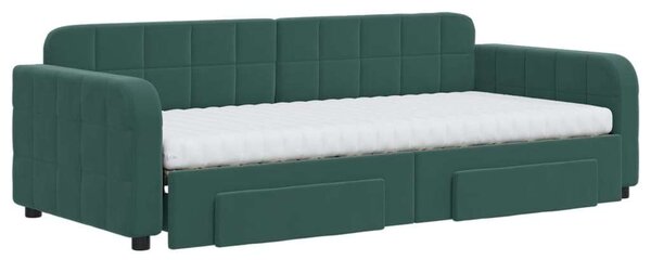VidaXL Kihúzható Hverő - Bársony - Sötétzöld - 90x200 cm