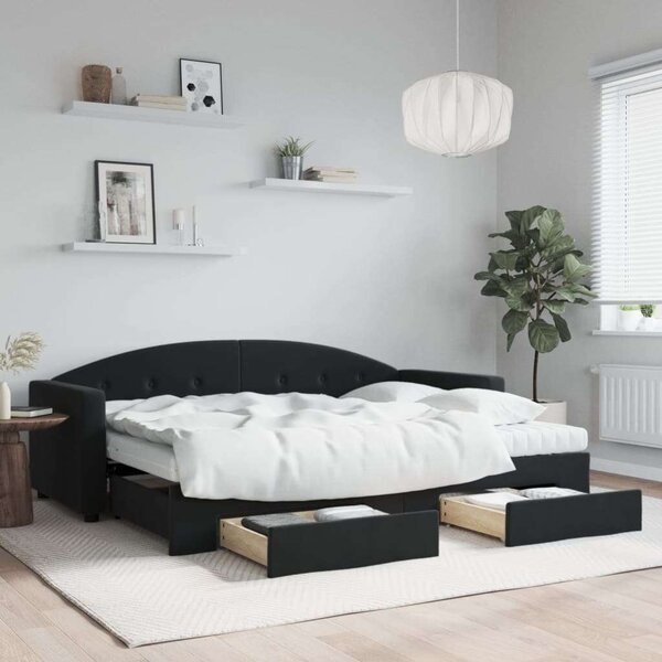 VidaXL fekete kihúzható bársony heverő fiókkal 80 x 200 cm