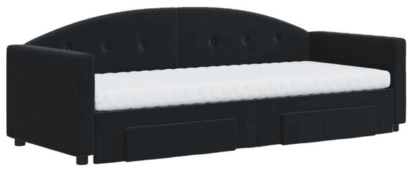 VidaXL fekete kihúzható bársony heverő fiókkal 80 x 200 cm