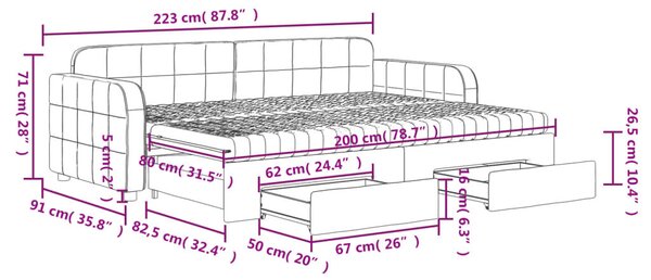 VidaXL sötétzöld kihúzható bársony heverő fiókkal 80 x 200 cm