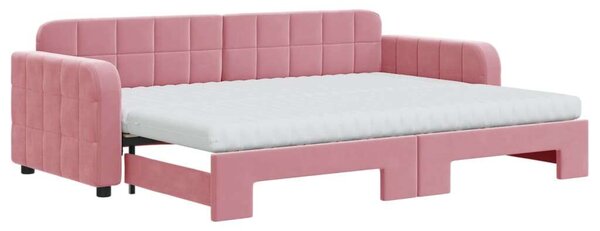 VidaXL rózsaszín kihúzható bársony heverő matraccal 80 x 200 cm