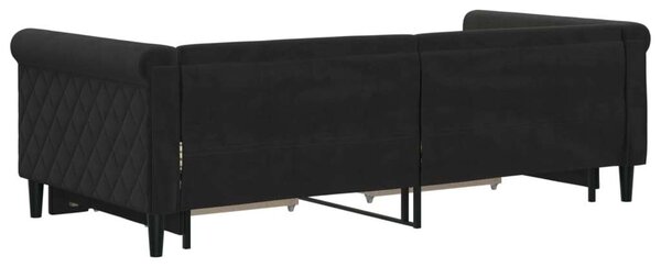 VidaXL fekete kihúzható bársony heverő fiókkal 90 x 190 cm