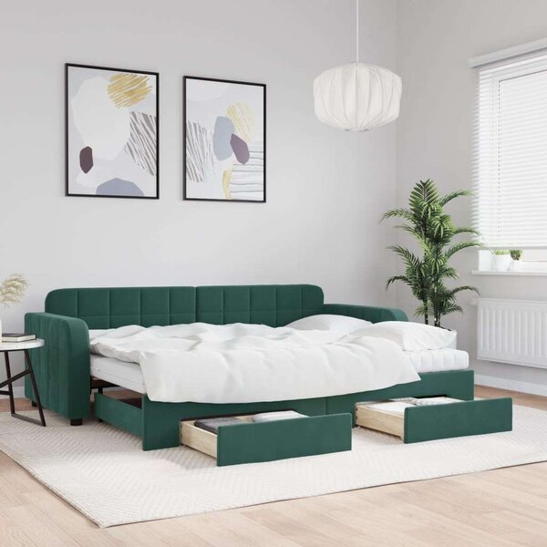 VidaXL sötétzöld kihúzható bársony heverő fiókkal 80 x 200 cm