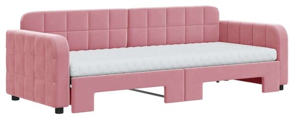 VidaXL rózsaszín kihúzható bársony heverő matraccal 80 x 200 cm