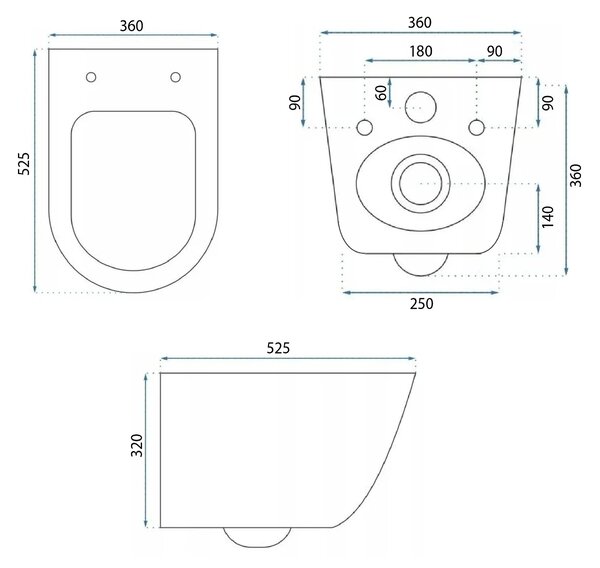 Rea Eddy, függő WC csésze Tornado Rimless 525x360x360 mm ülőkével, REA-C6560