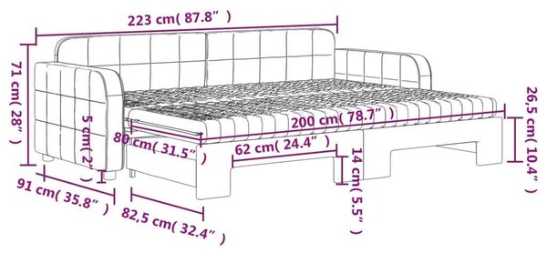 VidaXL rózsaszín kihúzható bársony heverő matraccal 80 x 200 cm