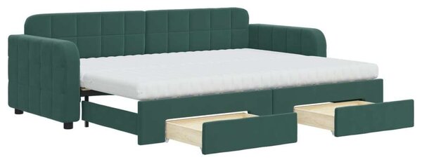 VidaXL sötétzöld kihúzható bársony heverő fiókkal 80 x 200 cm