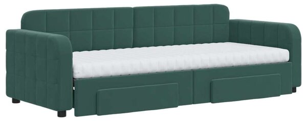 VidaXL sötétzöld kihúzható bársony heverő fiókkal 80 x 200 cm