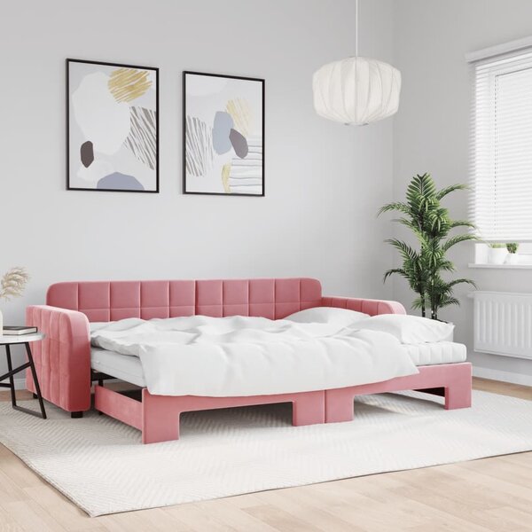 VidaXL rózsaszín kihúzható bársony heverő matraccal 80 x 200 cm