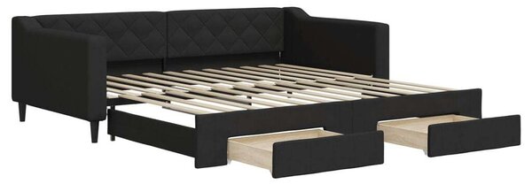 VidaXL fekete kihúzható szövet heverő fiókokkal 100 x 200 cm