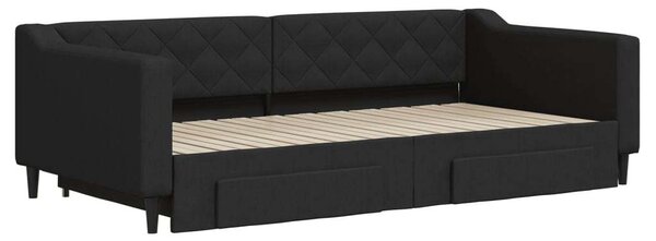 VidaXL fekete kihúzható szövet heverő fiókokkal 100 x 200 cm