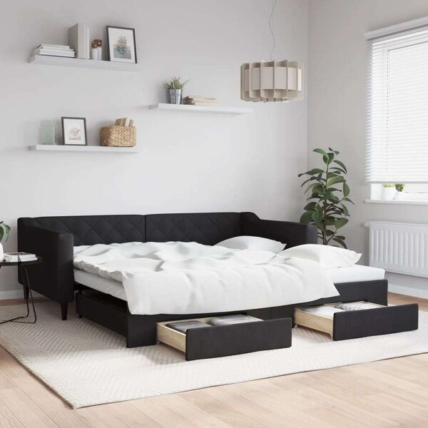 VidaXL fekete kihúzható szövet heverő fiókokkal 100 x 200 cm