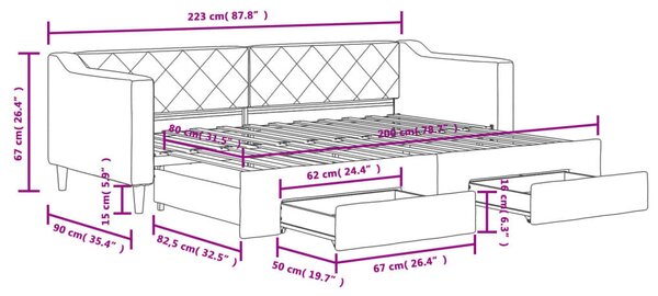 VidaXL tópszínű kihúzható bársonyheverő fiókokkal 80 x 200 cm