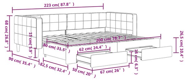 VidaXL Kihúzható Hverő - Bársony - 80x200 cm