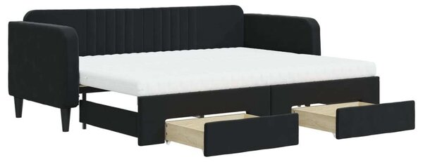 VidaXL fekete kihúzható bársony heverő fiókkal 80 x 200 cm