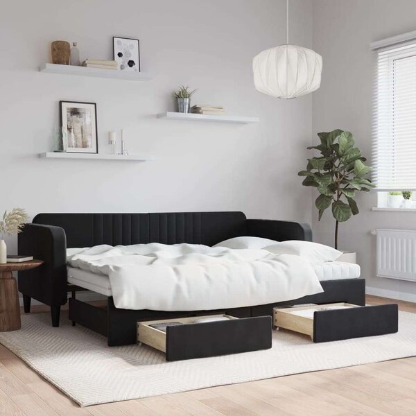 VidaXL fekete kihúzható bársony heverő fiókkal 80 x 200 cm