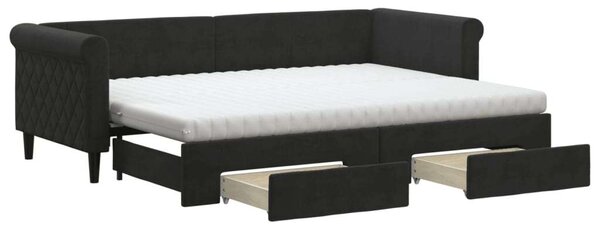 VidaXL fekete kihúzható bársony heverő fiókkal 80 x 200 cm