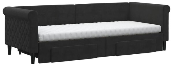VidaXL fekete kihúzható bársony heverő fiókkal 80 x 200 cm